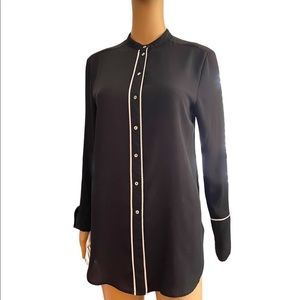 H&M Conscious Black tunic style long sleeve button down lightweight blouse sz 8